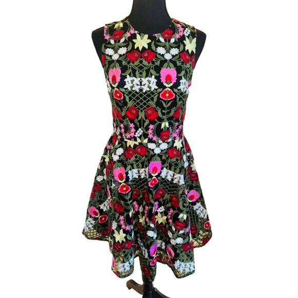 Orsay XS Floral Embroidered Semi Sheer Sleeveless Lined Black Dress Boho - Picture 2 of 15